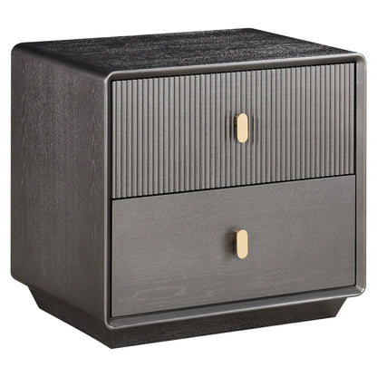 Rye Wood Veneer Two Drawer Bedside Table 