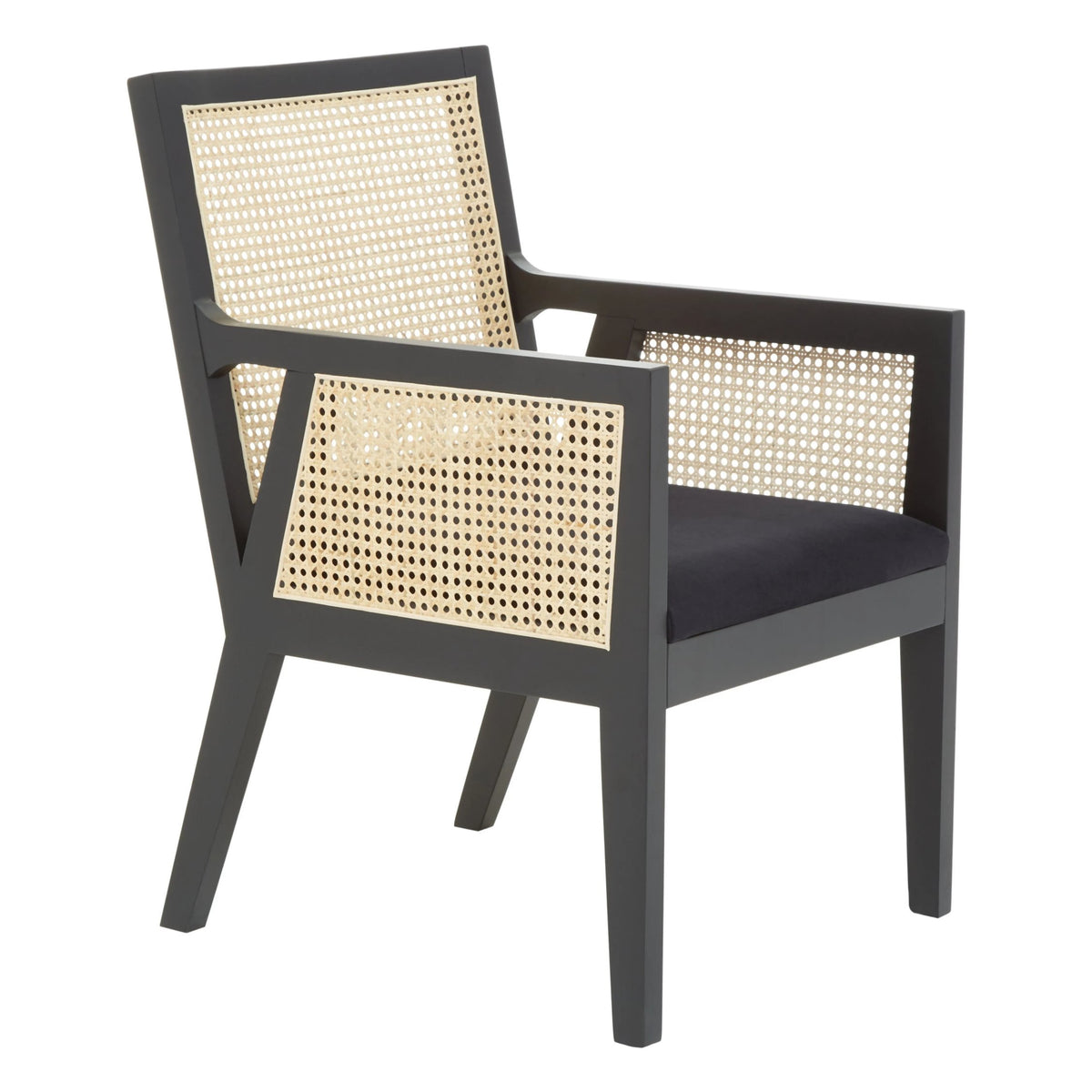 Hudson Black Velvet and Natural Rattan Chair