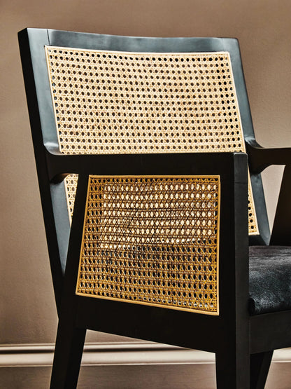 Hudson Black Velvet and Natural Rattan Chair