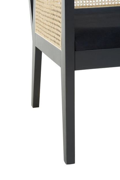 Hudson Black Velvet and Natural Rattan Chair