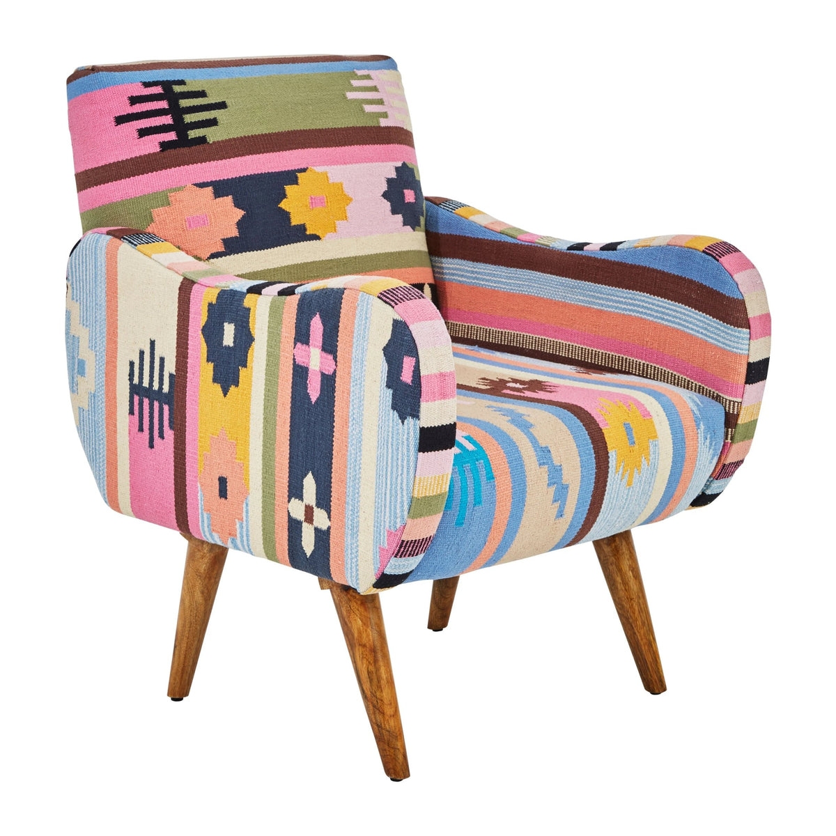 Granada Multi Colour Kilim Style Fabric Chair with Mango Wood Legs