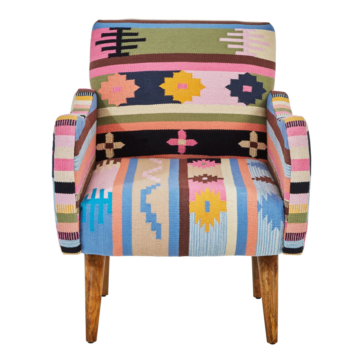 Granada Multi Colour Kilim Style Fabric Chair with Mango Wood Legs