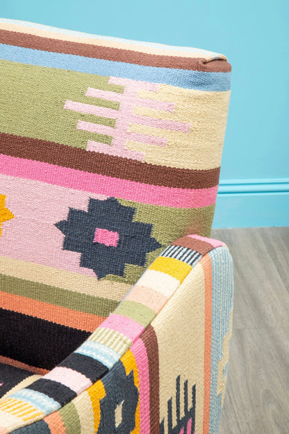 Granada Multi Colour Kilim Style Fabric Chair with Mango Wood Legs