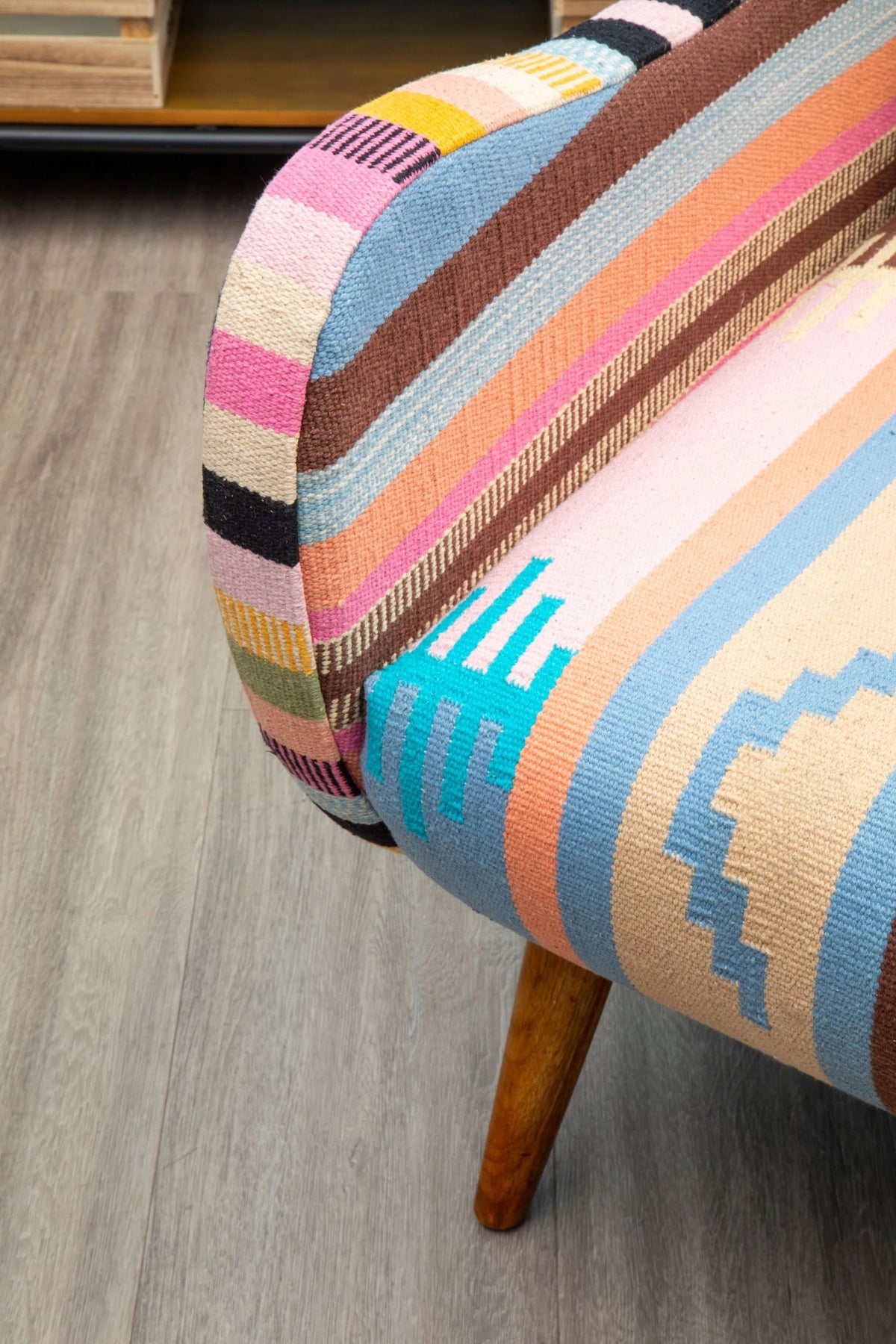 Granada Multi Colour Kilim Style Fabric Chair with Mango Wood Legs