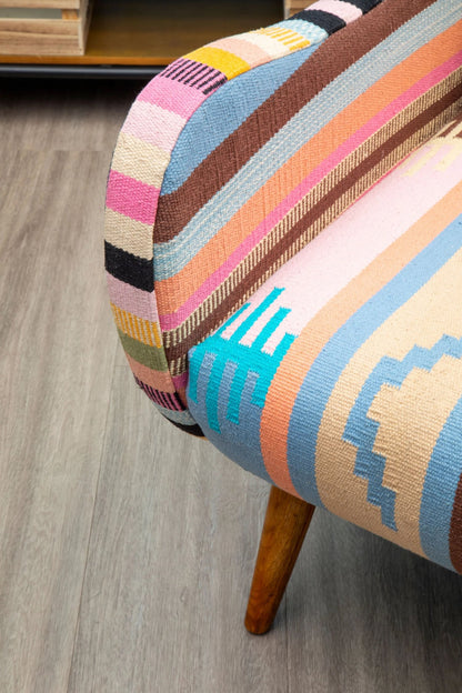 Granada Multi Colour Kilim Style Fabric Chair with Mango Wood Legs