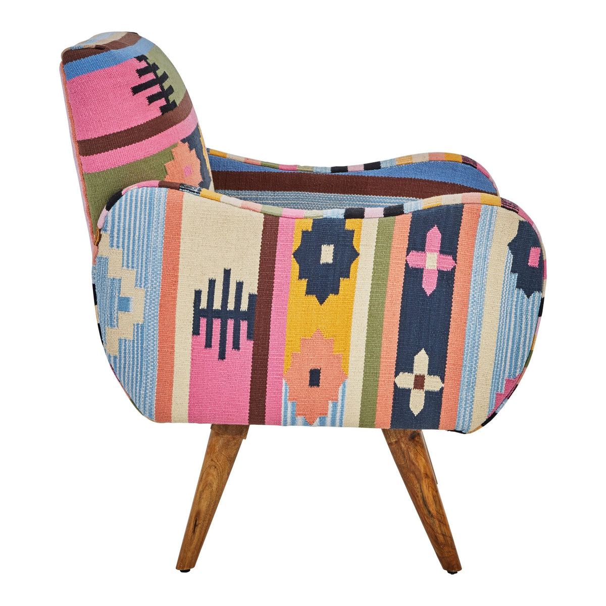 Granada Multi Colour Kilim Style Fabric Chair with Mango Wood Legs