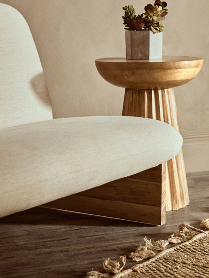 Notting Cream Linen Textured 2 Seater Armless Sofa with Wood Base