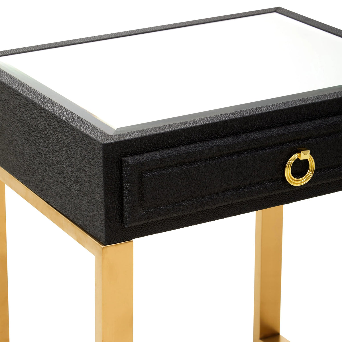 Laguna 1 Drawer Black Shagreen Effect Side Table