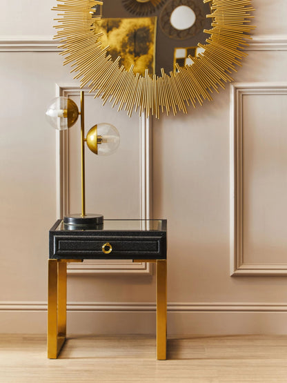 Laguna 1 Drawer Black Shagreen Effect Side Table