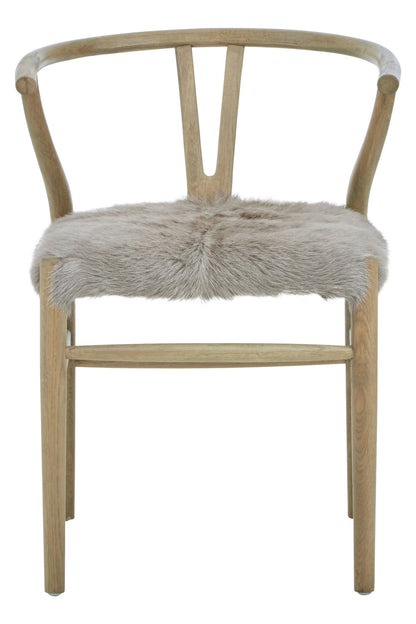 Selsey Natural Oak Wood and Grey Fur Dining Chair