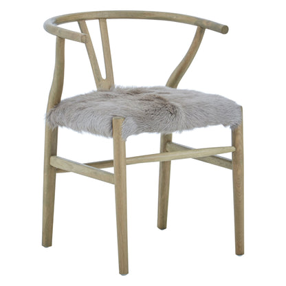 Selsey Natural Oak Wood and Grey Fur Dining Chair