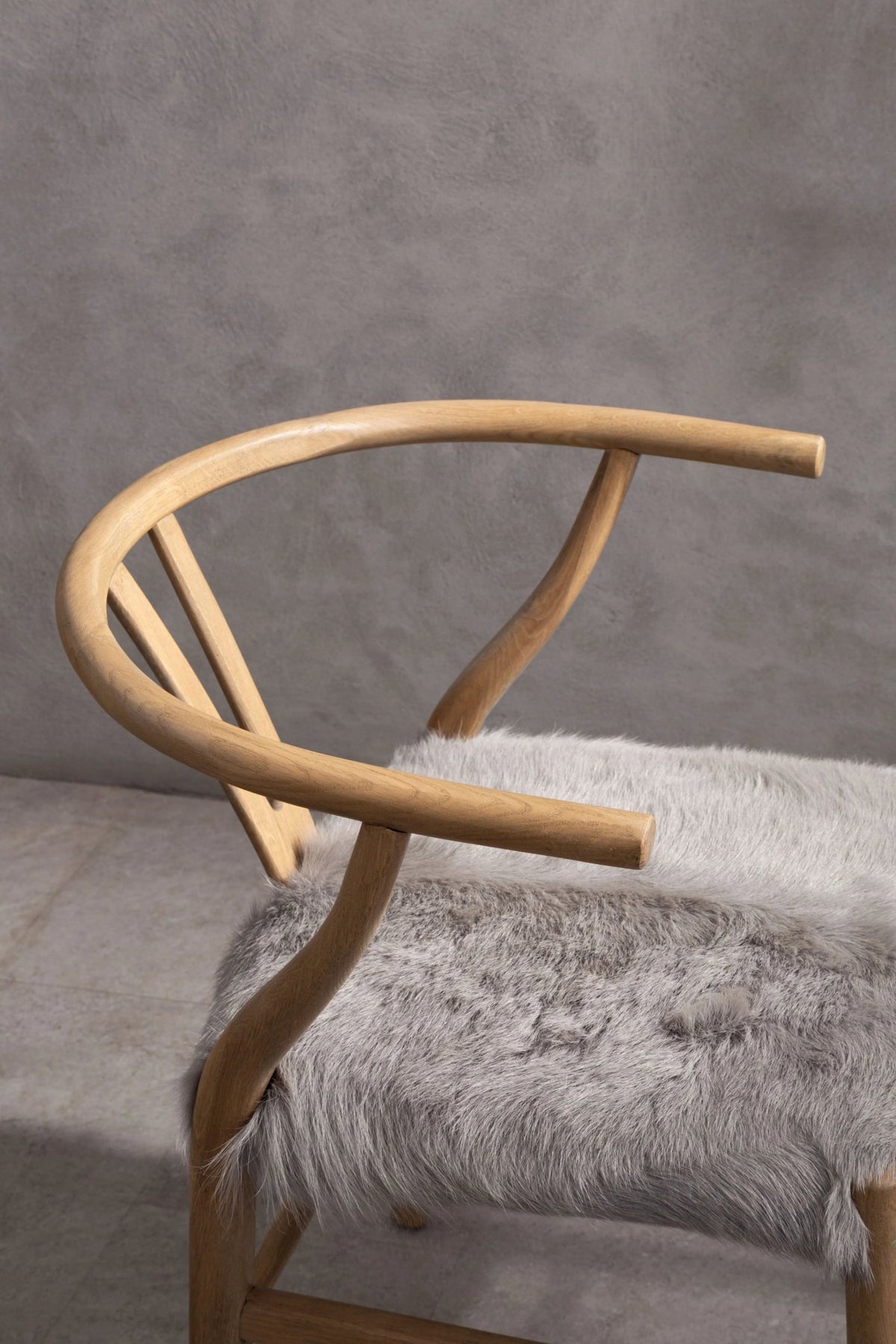 Selsey Natural Oak Wood and Grey Fur Dining Chair