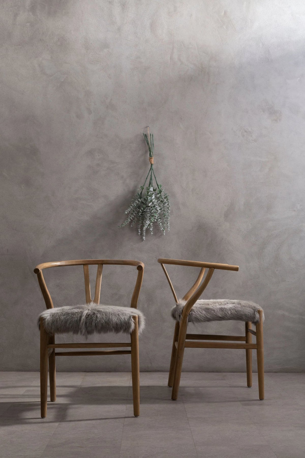 Selsey Natural Oak Wood and Grey Fur Dining Chair