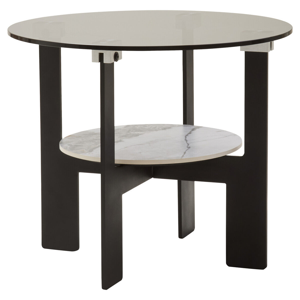 Aurora Grey Glass and Ceramic 2 Tier Small Coffee Table