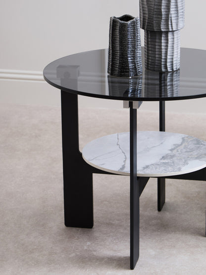 Aurora Grey Glass and Ceramic 2 Tier Small Coffee Table