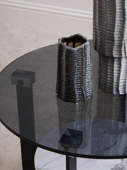 Aurora Grey Glass and Ceramic 2 Tier Small Coffee Table