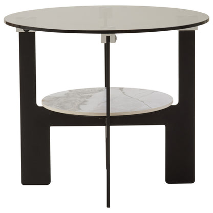 Aurora Grey Glass and Ceramic 2 Tier Small Coffee Table