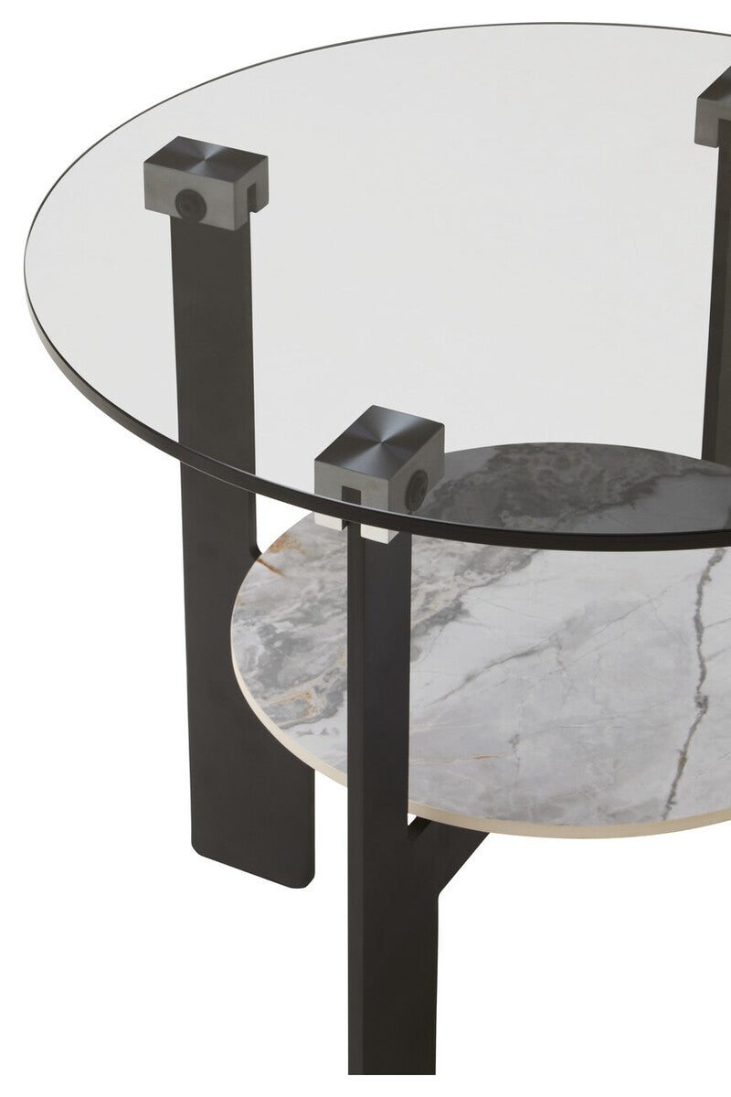 Aurora Grey Glass and Ceramic 2 Tier Small Coffee Table
