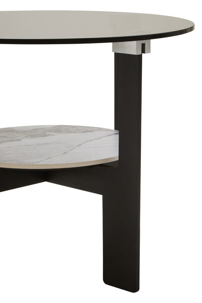 Aurora Grey Glass and Ceramic 2 Tier Small Coffee Table