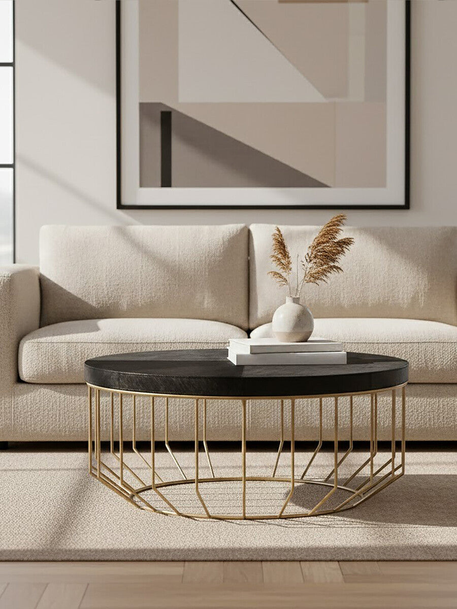 Vienna Hair On Leather Round Coffee Table 