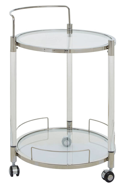 Amalfi Silver Metal and Acrylic Frame 2 Tier Round Drinks Trolley