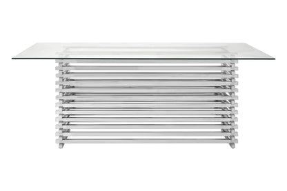 Valencia Rectangular Glass Top Dining Table with Slatted Silver Base