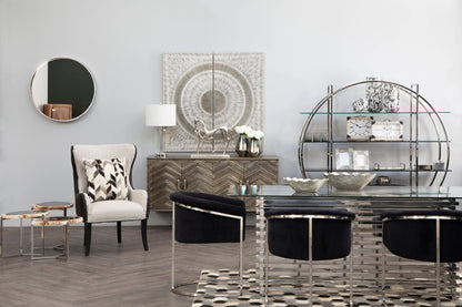 Valencia Rectangular Glass Top Dining Table with Slatted Silver Base