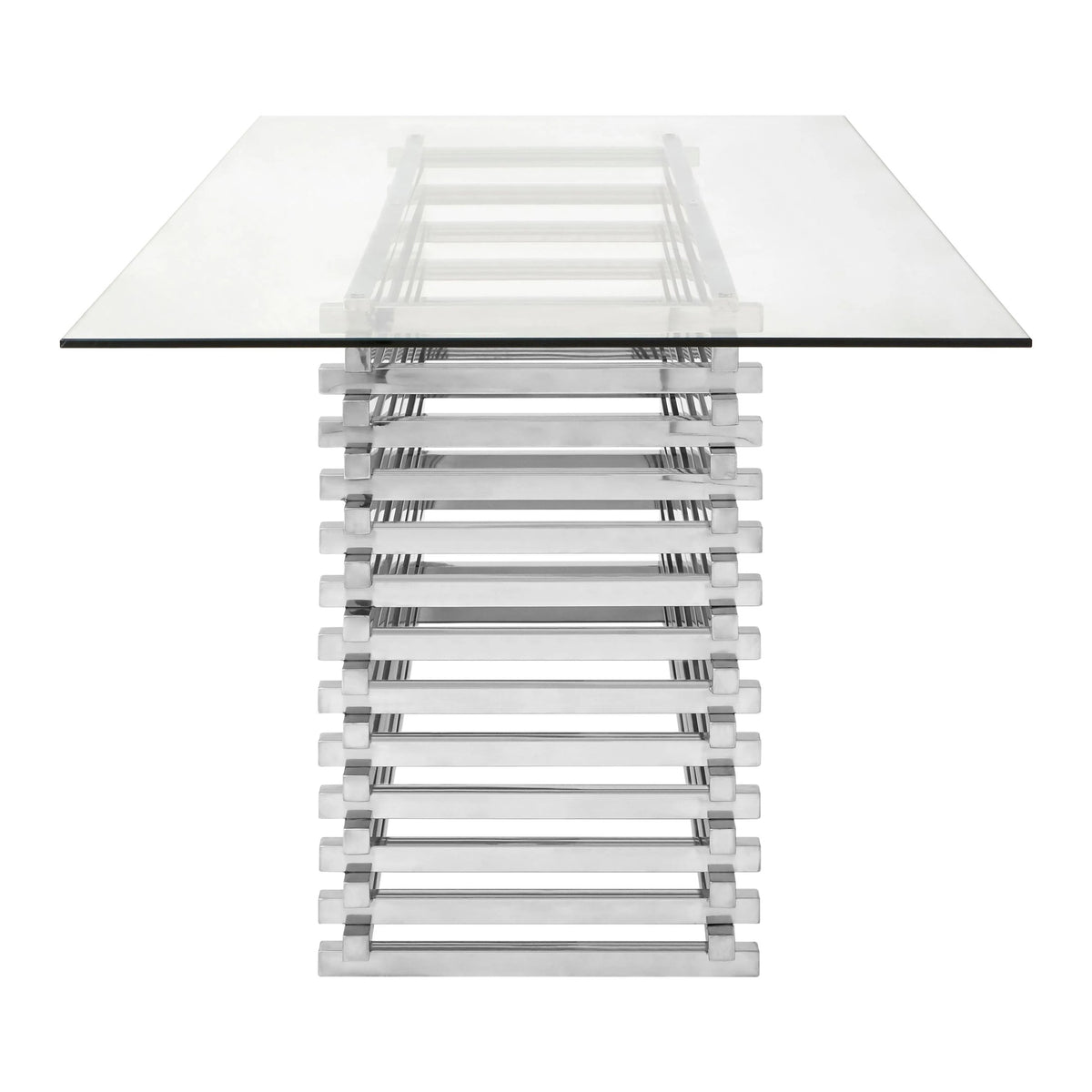 Valencia Rectangular Glass Top Dining Table with Slatted Silver Base