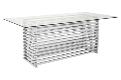 Valencia Rectangular Glass Top Dining Table with Slatted Silver Base