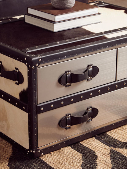 Vienna Black and White Hair On Leather Coffee Table