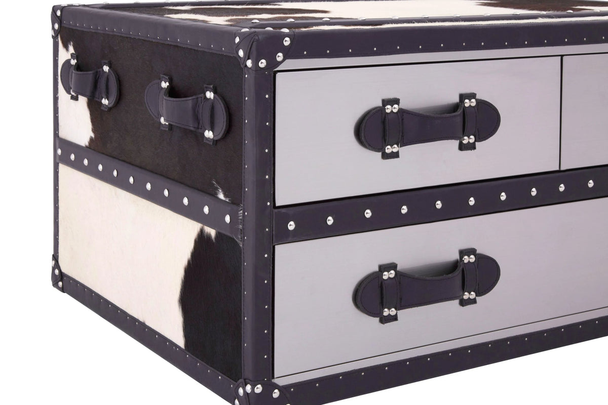 Vienna Black and White Hair On Leather Coffee Table