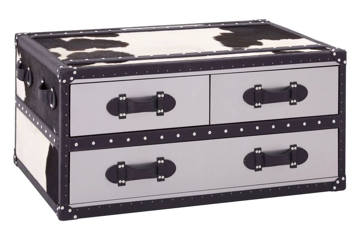 Vienna Black and White Hair On Leather Coffee Table
