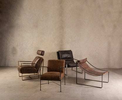 Harrogate Brown Leather Lounge Chair with Rose Gold Iron Frame