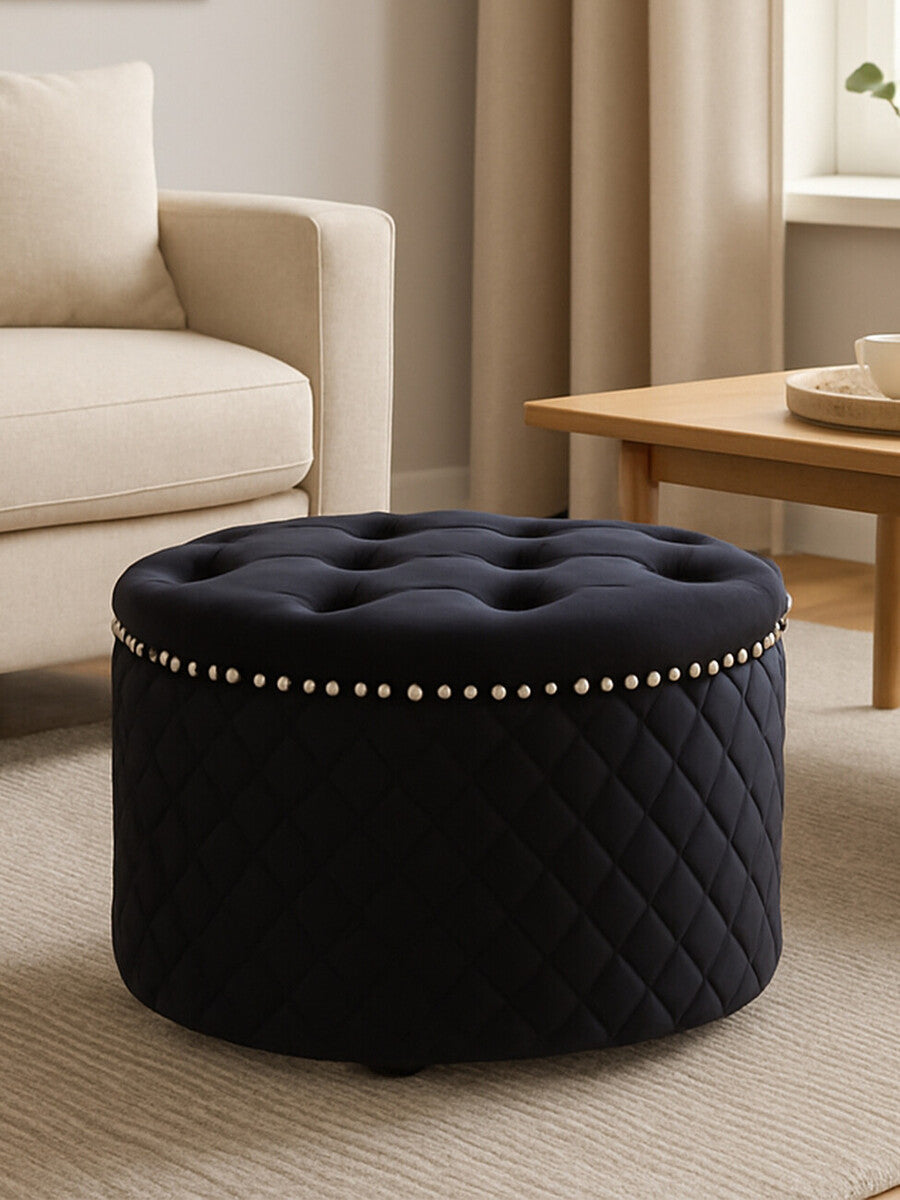 Windsor Round Velvet Ottoman 