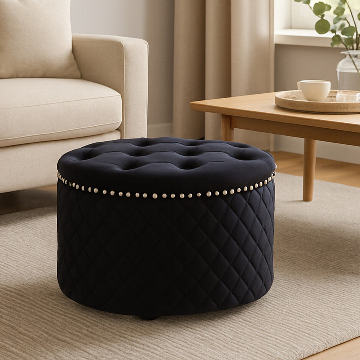 Windsor Round Velvet Ottoman 