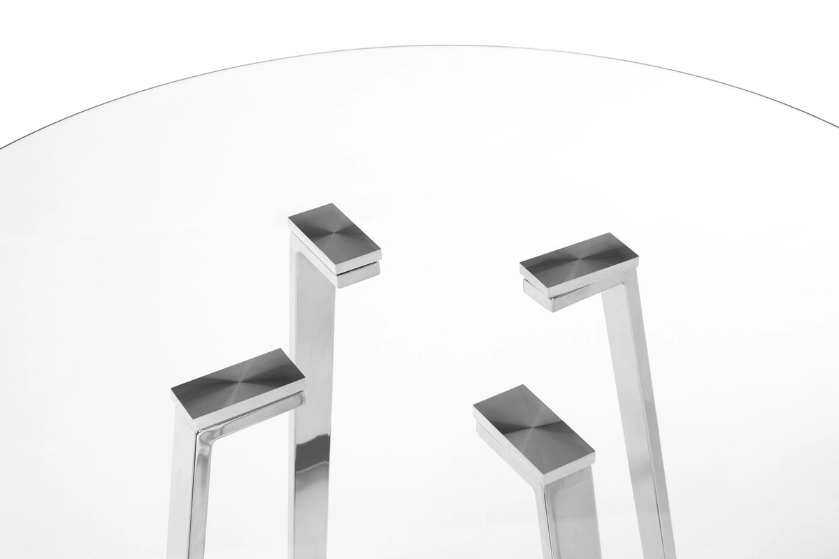 Halifax Round Glass Dining Table with Silver Finish Legs