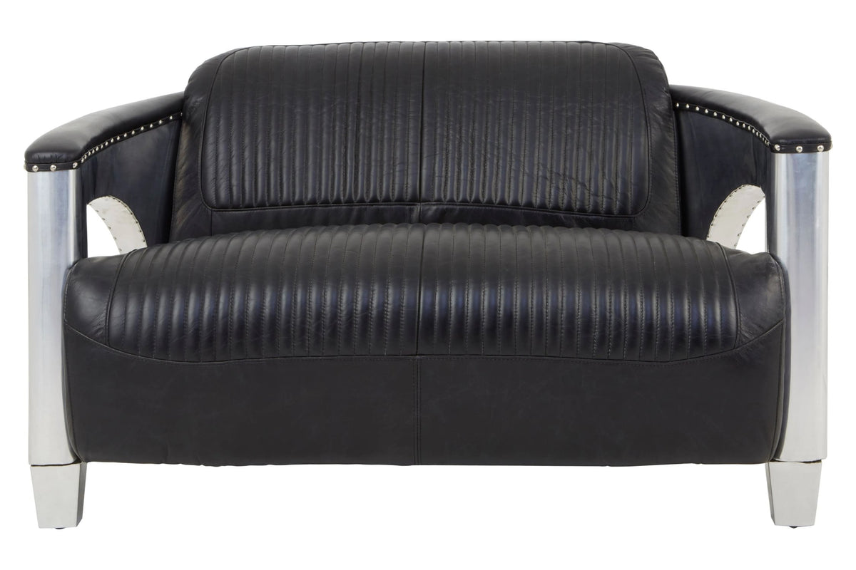Verona 2 Seat Black Leather Sofa