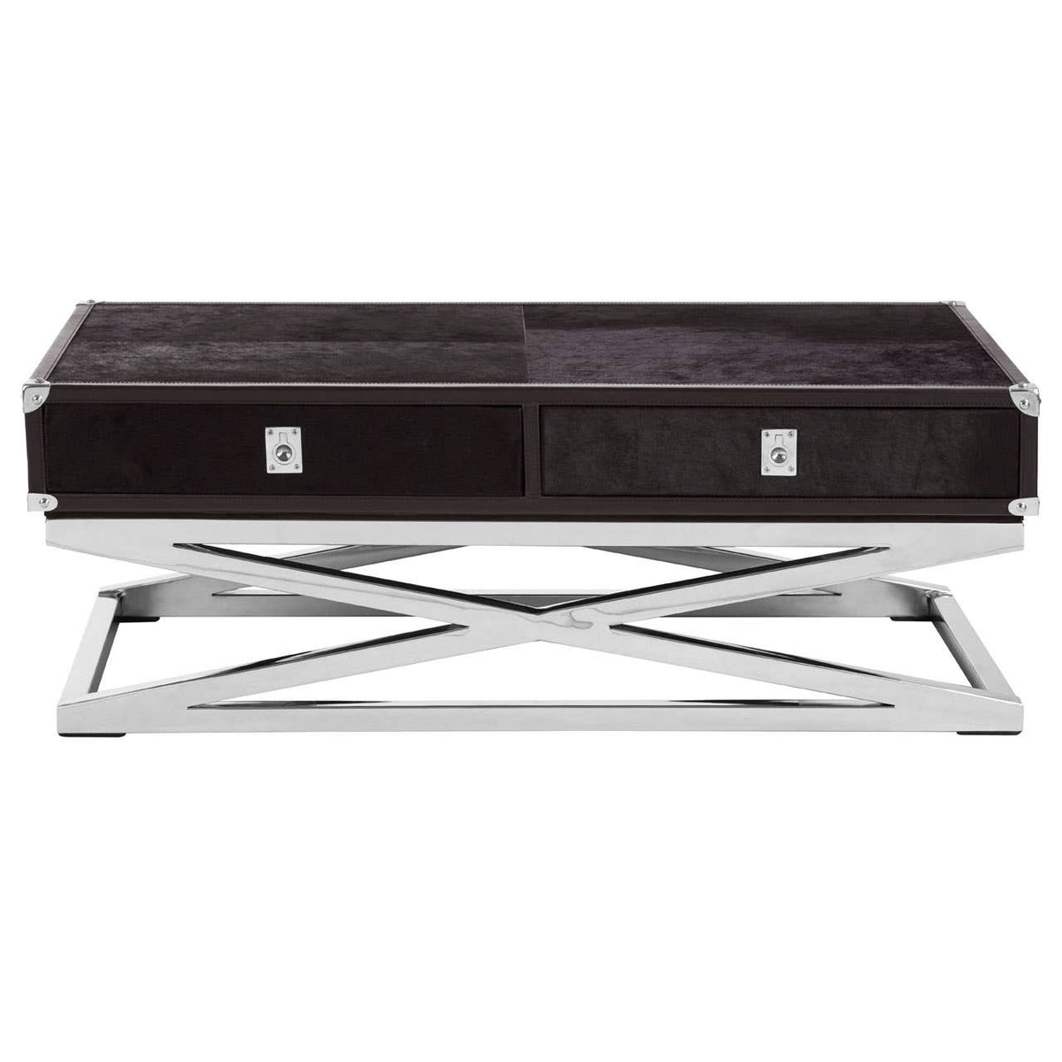 Vienna Black Hair On Leather Coffee Table with Metal Frame 