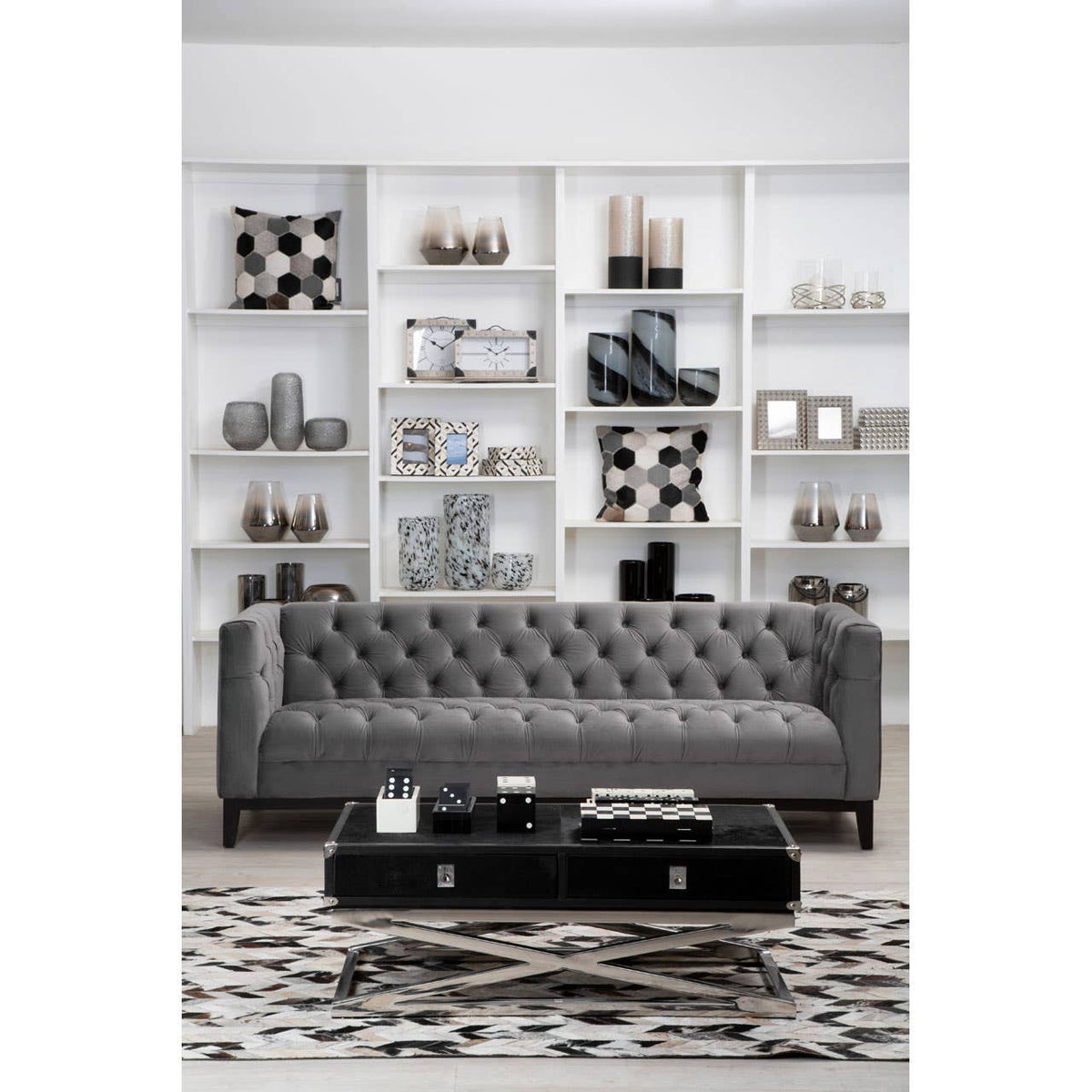 Vienna Black Hair On Leather Coffee Table with Metal Frame 
