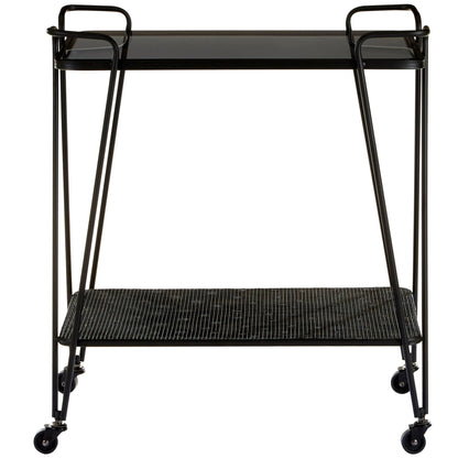 Bath Grey Glass and Black Metal Drinks Trolley