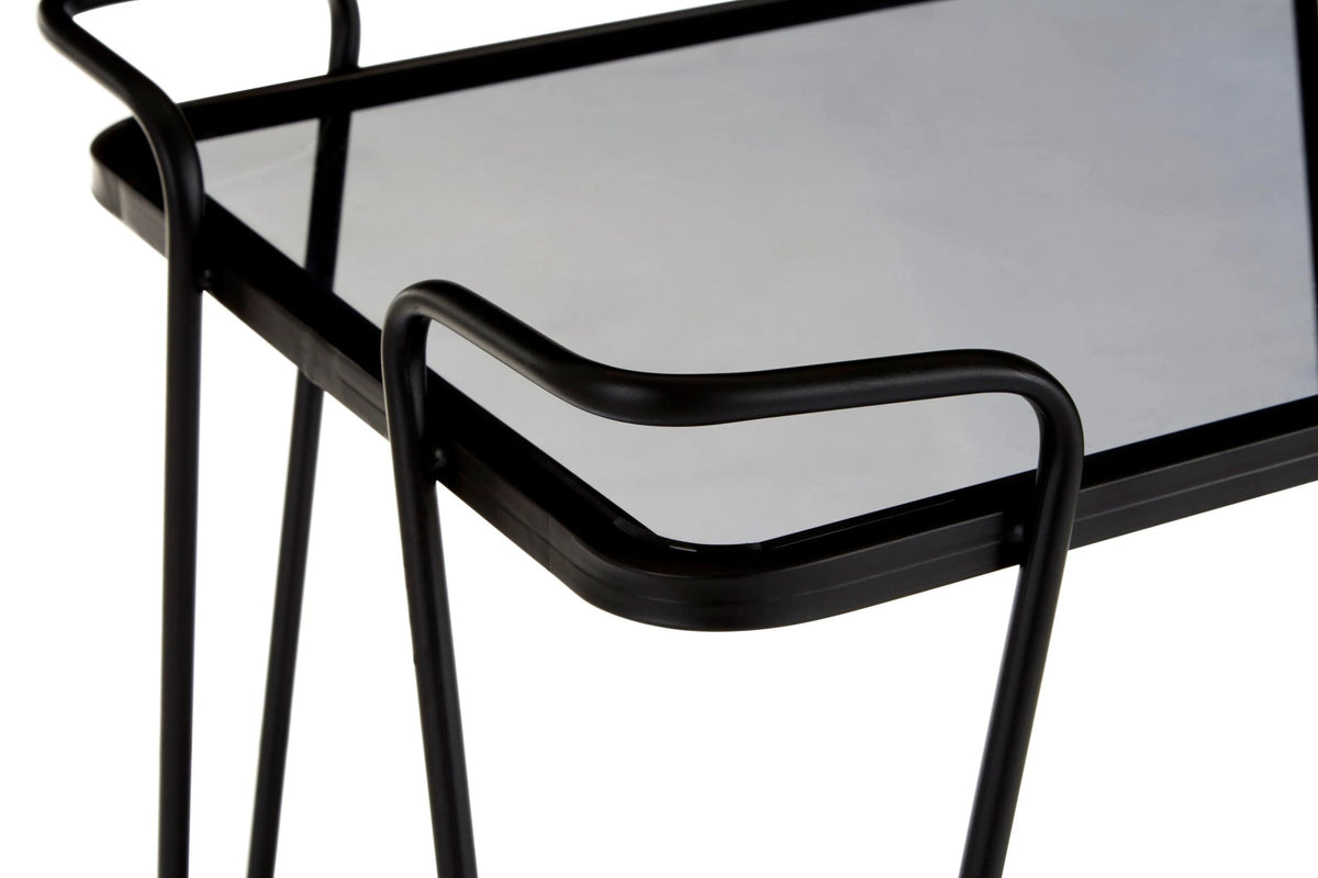 Bath Grey Glass and Black Metal Drinks Trolley