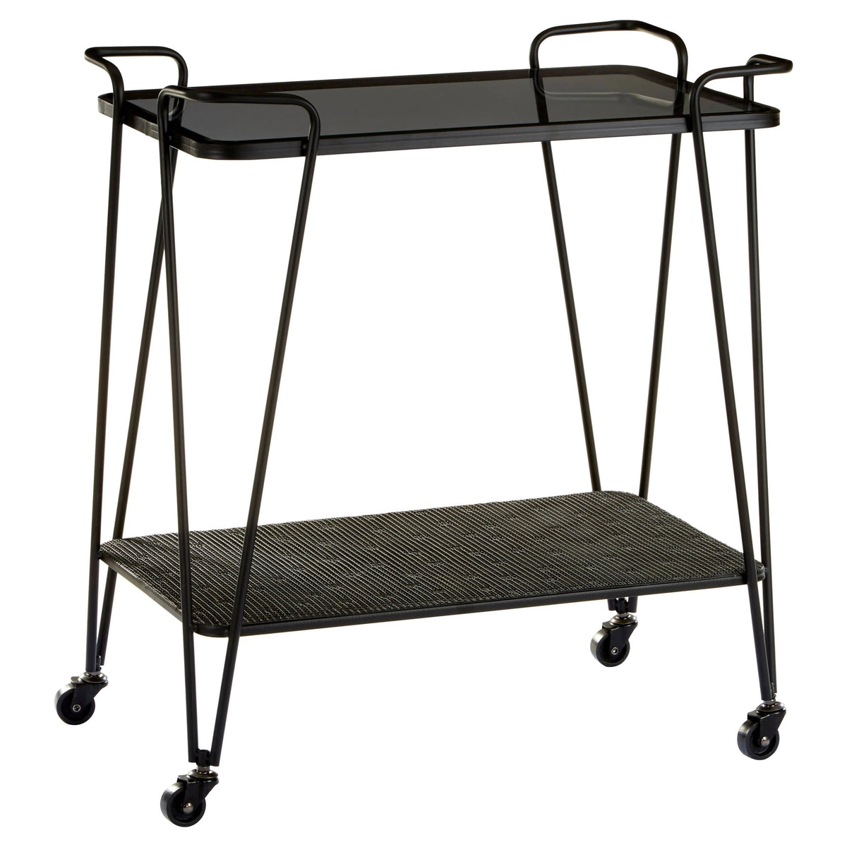 Bath Grey Glass and Black Metal Drinks Trolley