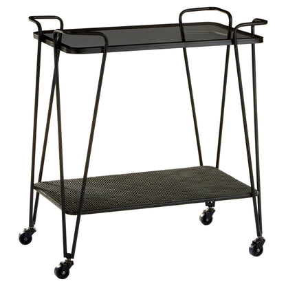 Bath Grey Glass and Black Metal Drinks Trolley