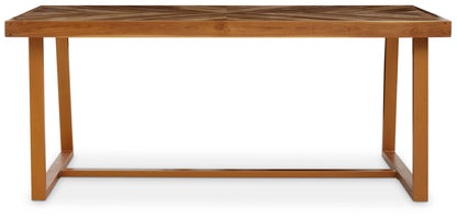 Seville Natural Teak Wood Rectangular Dining Table with Gold Frame