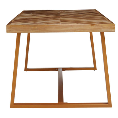 Seville Natural Teak Wood Rectangular Dining Table with Gold Frame