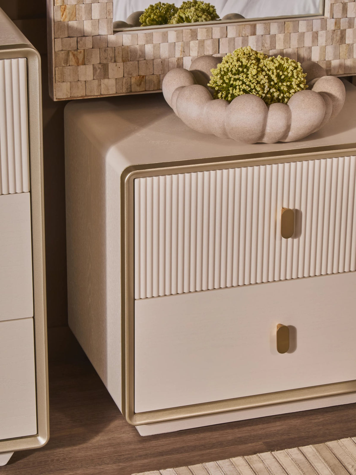 Rye Wood Veneer Two Drawer Bedside Table #colour_ivory