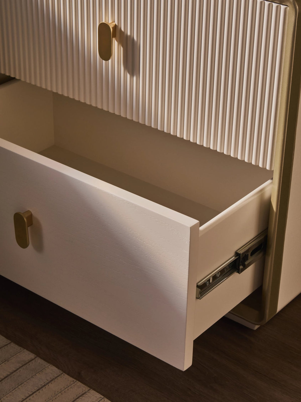 Rye Wood Veneer Two Drawer Bedside Table #colour_ivory