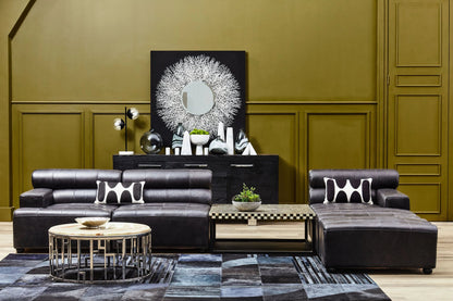 Bath Antique Black Leather Armless Modular Sofa Chair
