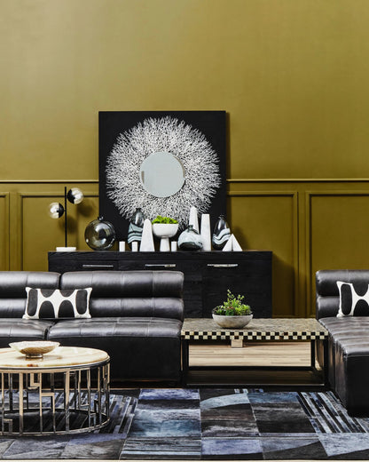 Bath Antique Black Leather Armless Modular Sofa Chair