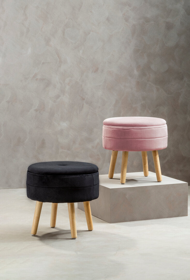 Cannes Pink Velvet Stool